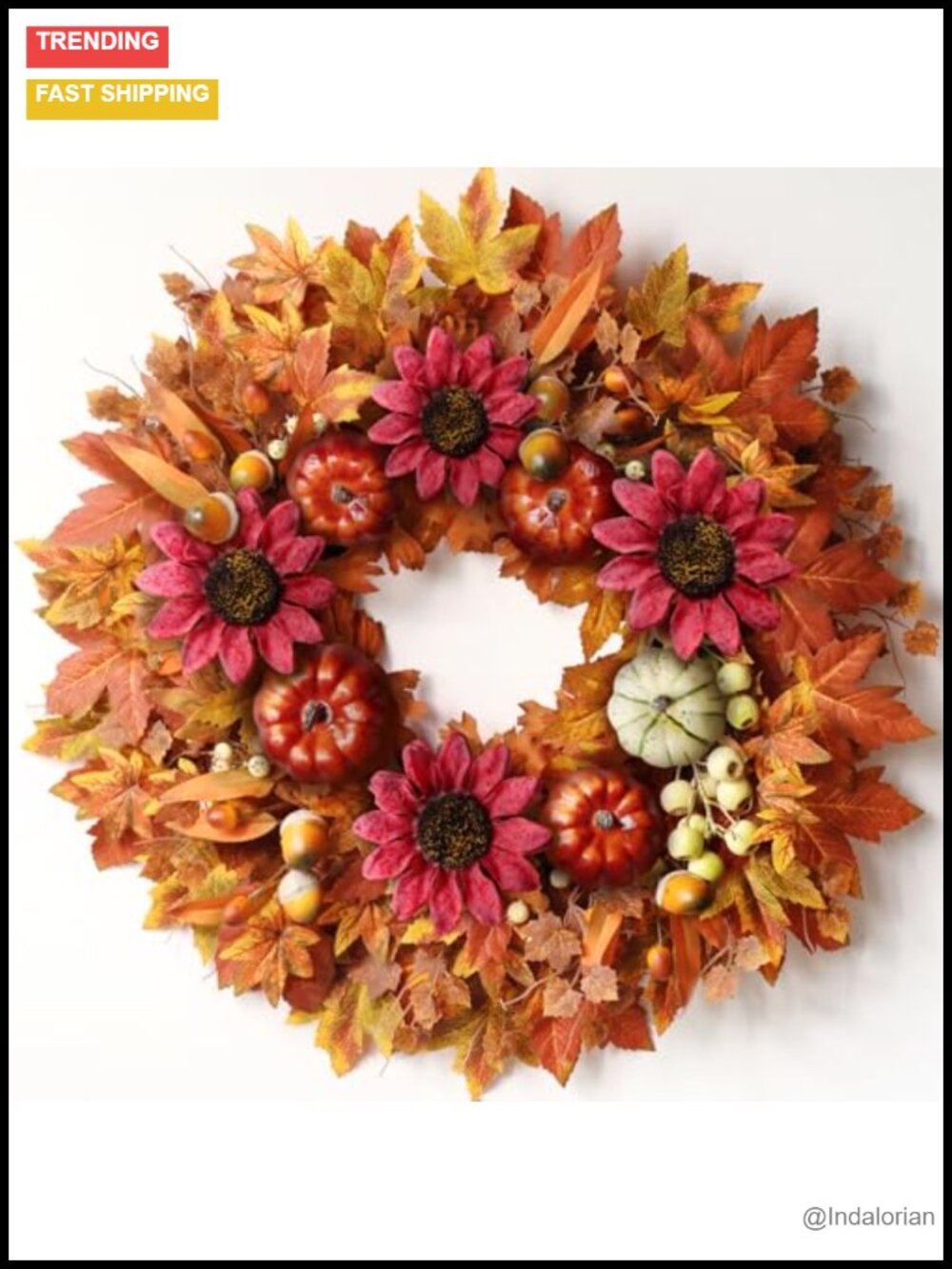 26-28 Inch Fall Artificial Silk Wreath Front Door Decor